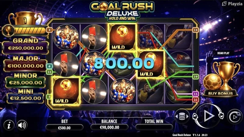 Goal Rush Deluxe - základní hra, výherní kombinace na linii