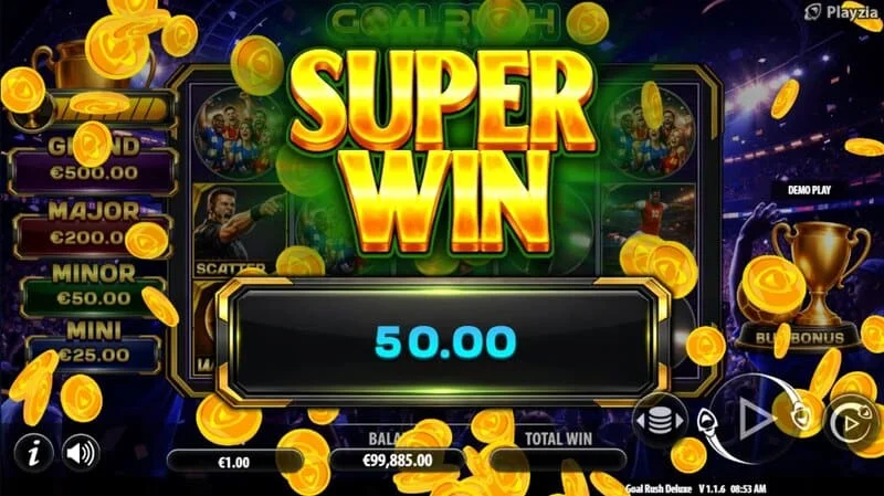 Goal Rush Deluxe - finální super výhra s Grand Jackpotem